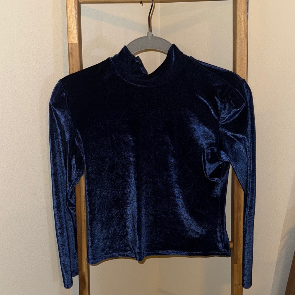 Vintage Blue Velvet Women's Mock Neck Top